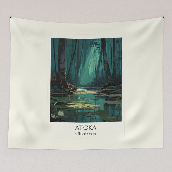 Item preview, Atoka Oklahoma Vintage Travel Poster | Boggy Depot Swamp Art Print | Southeast Forest Decor designed and sold by TuncGK.