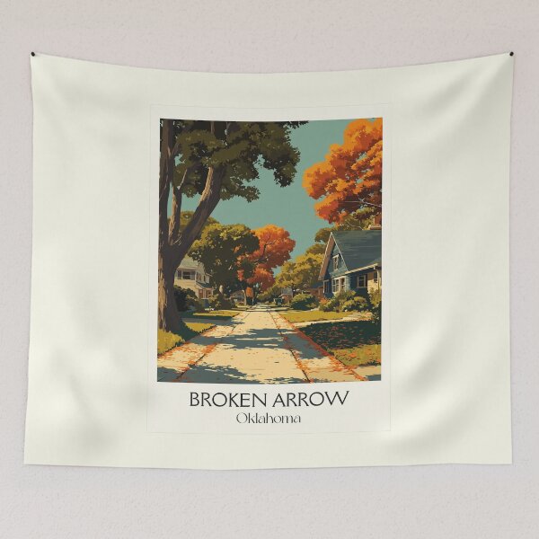 Item preview, Broken Arrow Oklahoma Vintage Poster | Autumn Suburb Art Print | Green Country Decor designed and sold by TuncGK.