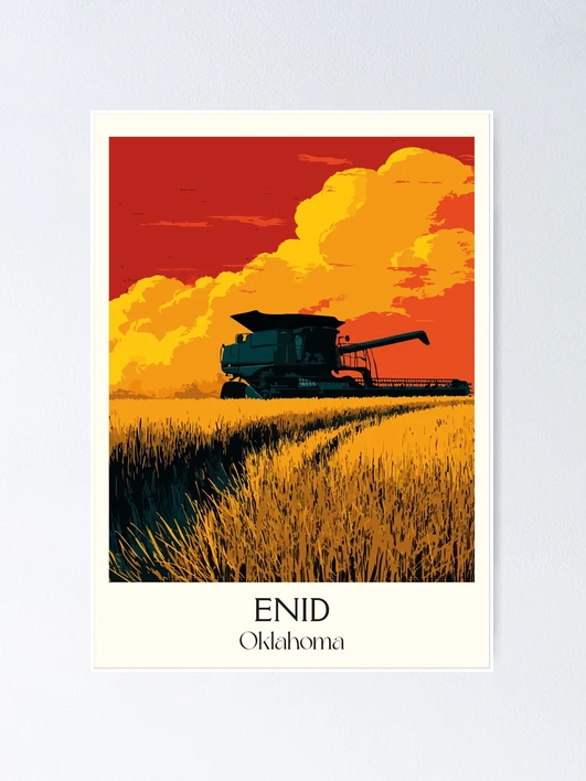 Enid Oklahoma Vintage Travel Poster | Grain Elevator Harvest Art