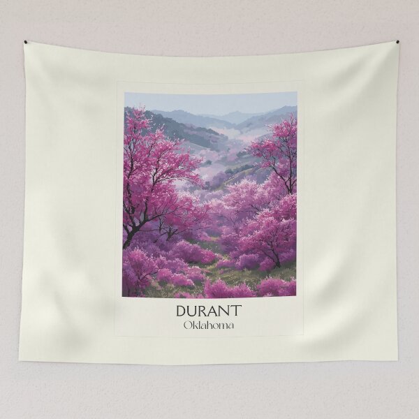 Item preview, Durant Oklahoma Vintage Travel Poster | Spring Blossoms Art Print | Redbud Tree Scenery Decor designed and sold by TuncGK.