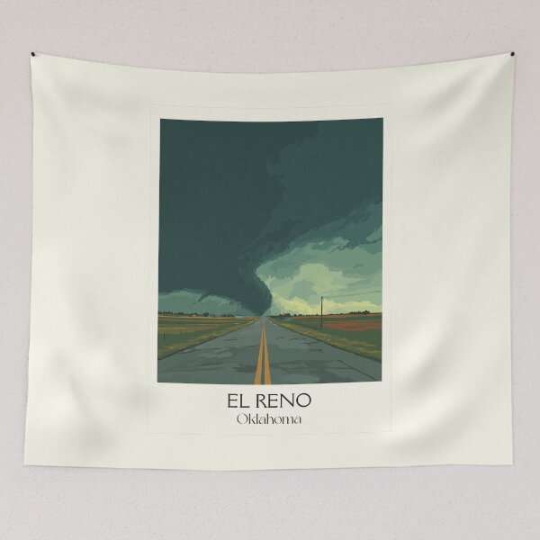 Item preview, El Reno Oklahoma Vintage Travel Poster | Prairie Storm Art Print | Tornado Alley Decor designed and sold by TuncGK.