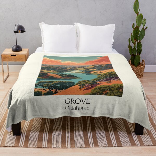 Item preview, Grove Oklahoma Vintage Travel Poster | Grand Lake Scenery Art Print | Aerial Lake Decor designed and sold by TuncGK.