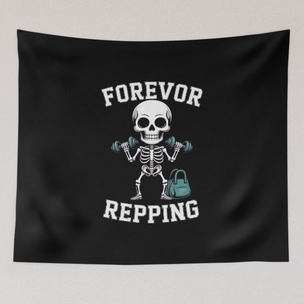 Item preview, Forevor Repping – Skeleton Lifting Weights Gym Cartoon Design designed and sold by Enea Kelo.