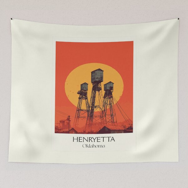 Item preview, Henryetta Oklahoma Vintage Poster | Water Tower Sunset Art Print | Small Town Scenery Decor designed and sold by TuncGK.