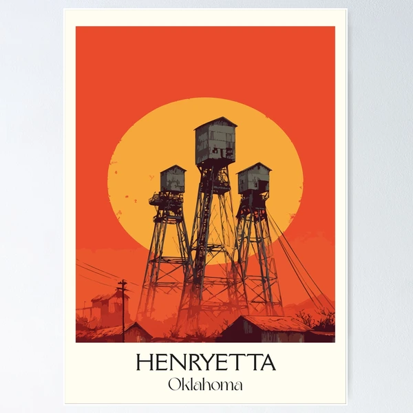 Henryetta Oklahoma Vintage Poster | Water Tower Sunset Art Print