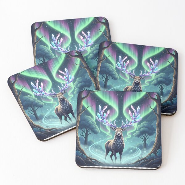 Item preview, Mystical Crystal Deer in Aurora Forest – Hyper-Realistic Fantasy Aurora Borealis Art designed and sold by Stellar Whiskers.
