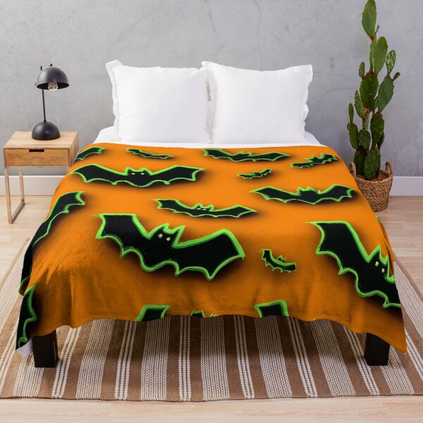 Item preview, Halloween Neon Hues Green And Black Bats On Orange  designed and sold by DEC02.