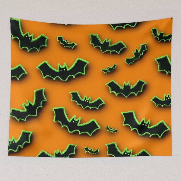 Item preview, Halloween Neon Hues Green And Black Bats On Orange  designed and sold by DEC02.