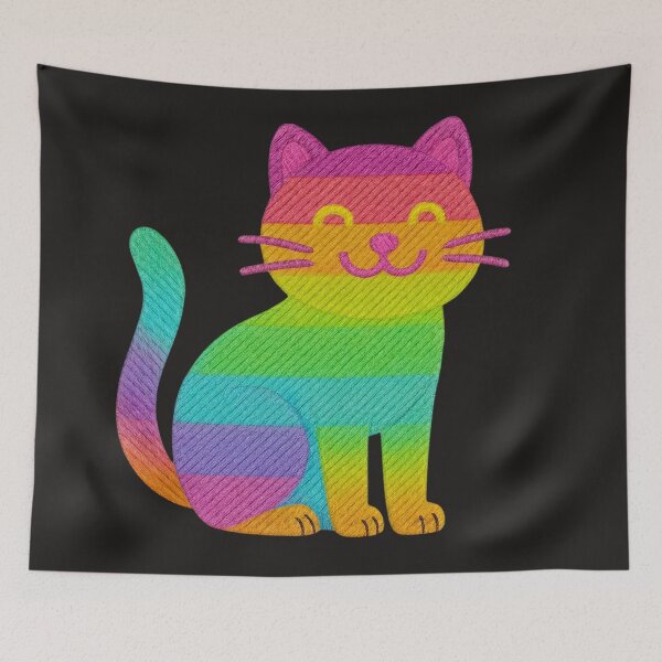Item preview, Rainbow Cat – Colorful Embroidery Look designed and sold by ArtSpark Studio.