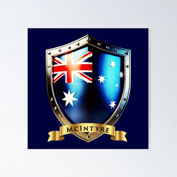 Item preview, McIntyre Family Australia Shield, Bold Heritage Crest designed and sold by Highlandkings.