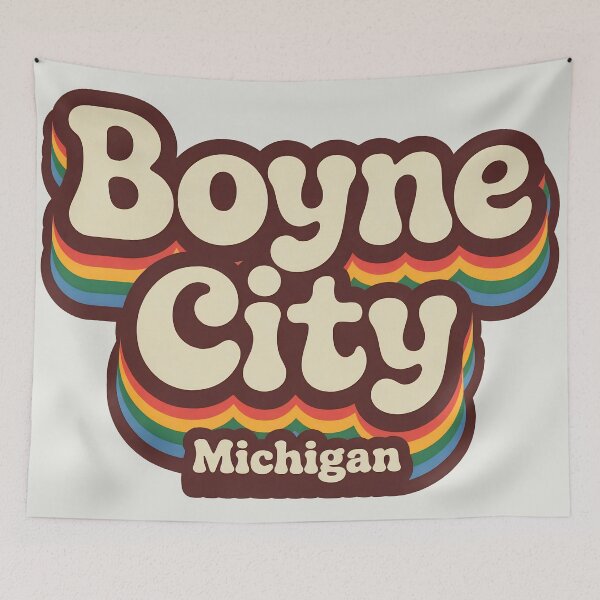 Item preview, Boyne City Michigan 70s Retro Rainbow designed and sold by TheOldMittenIllustrated.