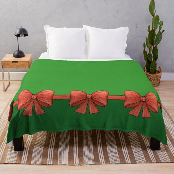 Item preview, Red bows on a ribbon that divides the background into rich green and dark green designed and sold by Cherevan.
