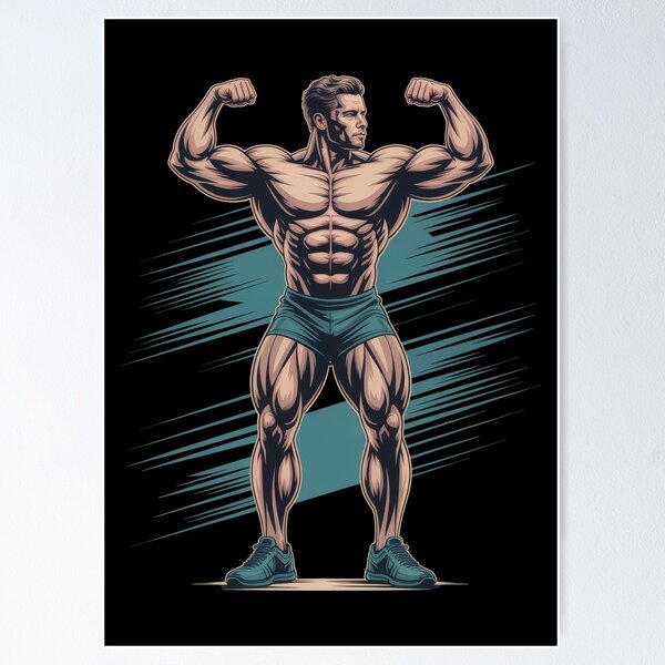 Item preview, Shredded Physique – Muscular Bodybuilder Flexing Cartoon designed and sold by Enea Kelo.