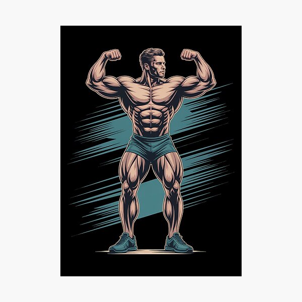 Item preview, Shredded Physique – Muscular Bodybuilder Flexing Cartoon designed and sold by Enea Kelo.