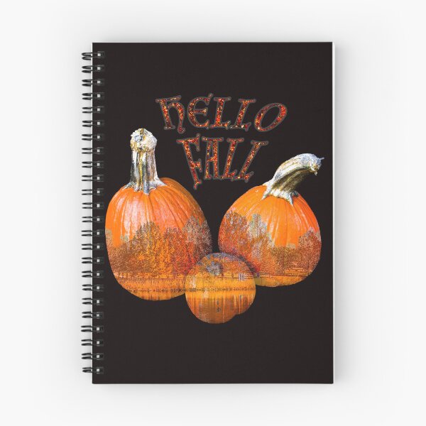 Item preview,  Double Exposure of 3 Different sized Pumpkins & Colorful trees reflected Hello Fall  designed and sold by Esoteric Alchemy.