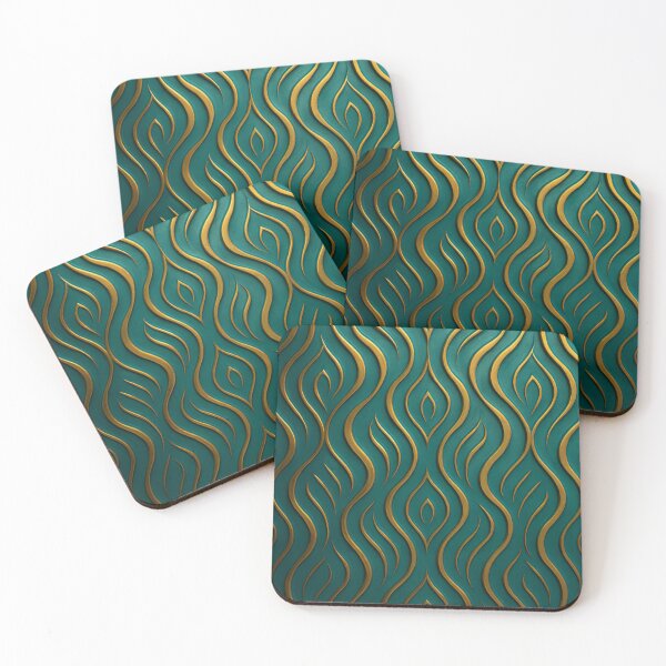 Item preview, Emerald & Gold Embossed Waves – Luxury Abstract Pattern designed and sold by Bellassi.