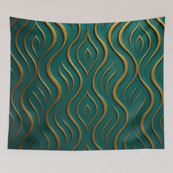 Item preview, Emerald & Gold Embossed Waves – Luxury Abstract Pattern designed and sold by Bellassi.