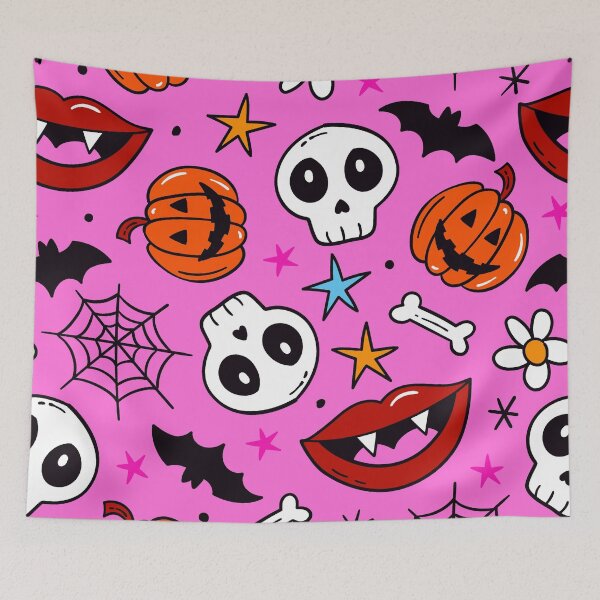 Item preview, Hot Pink Halloween Pumpkins, Skulls, And Vampire Teeth  designed and sold by DEC02.