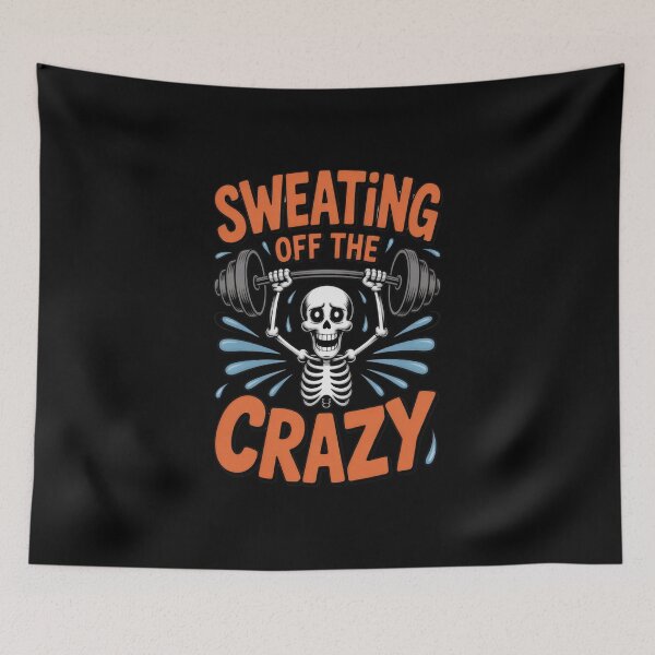 Item preview, Sweating Off The Crazy – Funny Skeleton Lifting Gym Comic designed and sold by Enea Kelo.