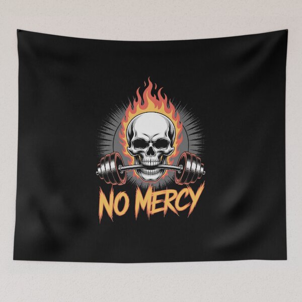 Item preview, No Mercy – Fiery Skull Gym Powerlifting Graphic designed and sold by Enea Kelo.