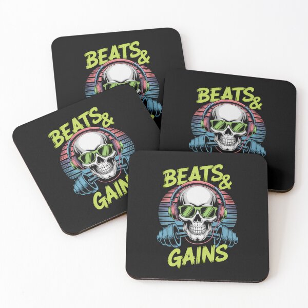 Item preview, Beats & Gains – Music and Gym Motivation Skull Design designed and sold by Enea Kelo.