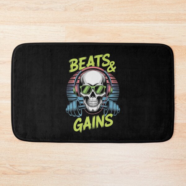 Item preview, Beats & Gains – Music and Gym Motivation Skull Design designed and sold by Enea Kelo.