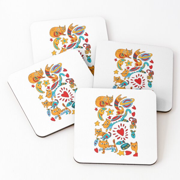 Item preview, Hand drawn colourful artsy cat pattern  designed and sold by BritishDelights.