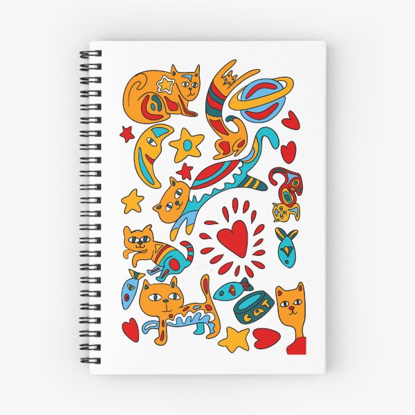 Item preview, Hand drawn colourful artsy cat pattern  designed and sold by BritishDelights.