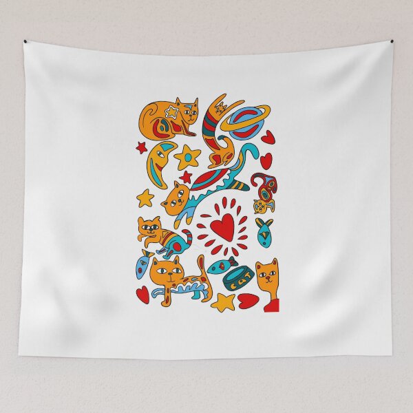 Item preview, Hand drawn colourful artsy cat pattern  designed and sold by BritishDelights.
