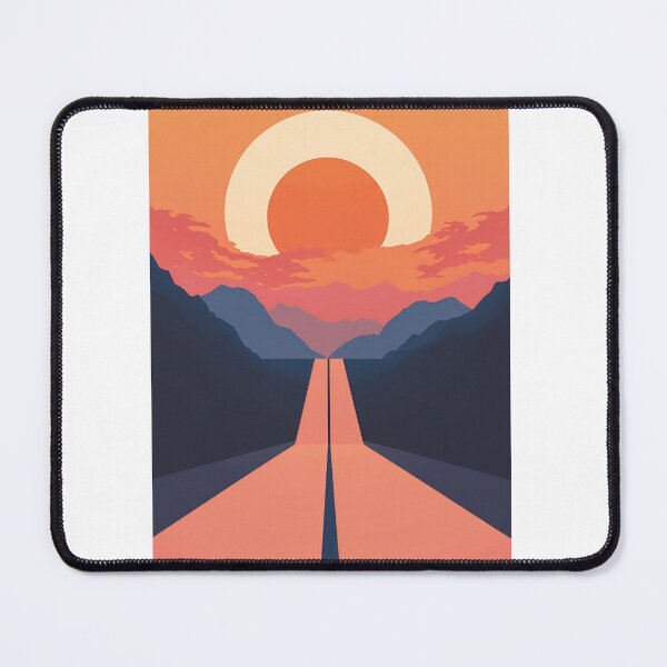 Item preview, Vibrant sunset over a winding road through mountains with warm colors in the evening sky designed and sold by SpaceartLilu.