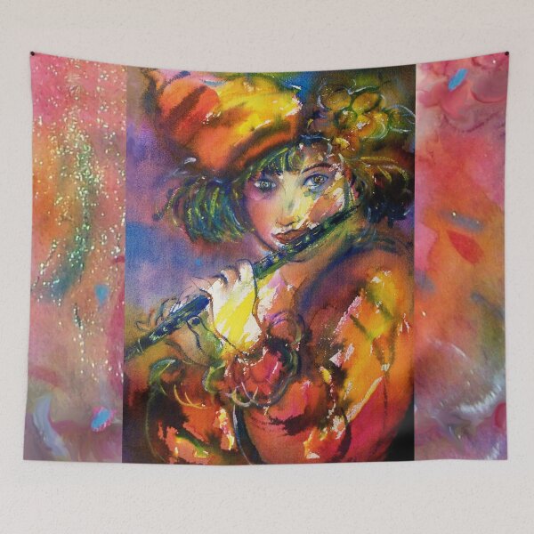Item preview, FLUTIST PORTRAIT / Venetian Masquerade Watercolor by Bulgan Lumini designed and sold by BulganLumini.