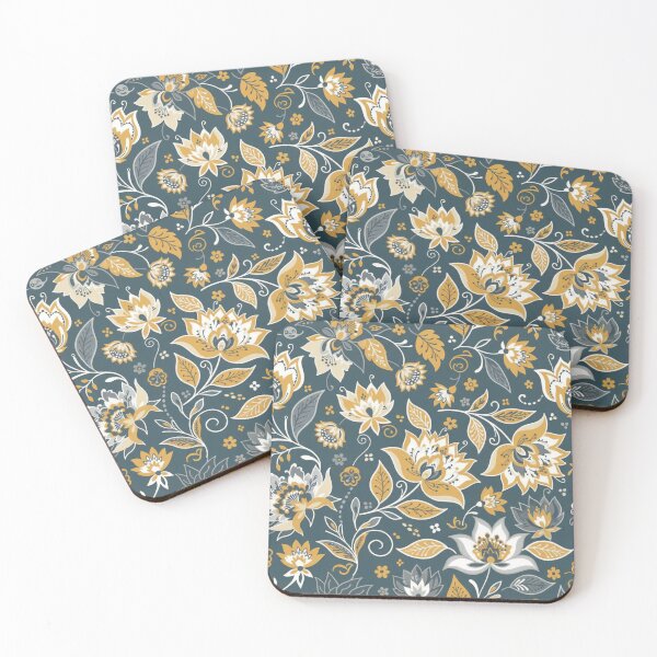 Item preview, Deep Teal Floral Pattern — Stylized Yellow, White & Gray Botanicals designed and sold by HolmeProud.