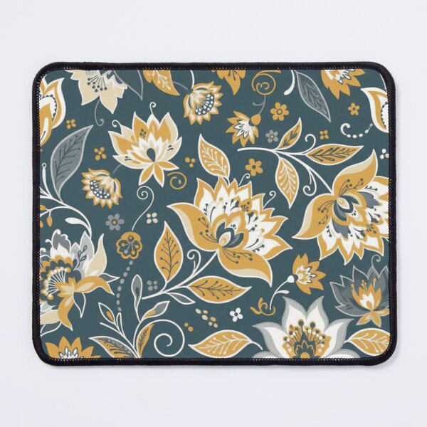 Item preview, Deep Teal Floral Pattern — Stylized Yellow, White & Gray Botanicals designed and sold by HolmeProud.