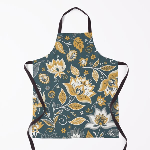 Item preview, Deep Teal Floral Pattern — Stylized Yellow, White & Gray Botanicals designed and sold by HolmeProud.