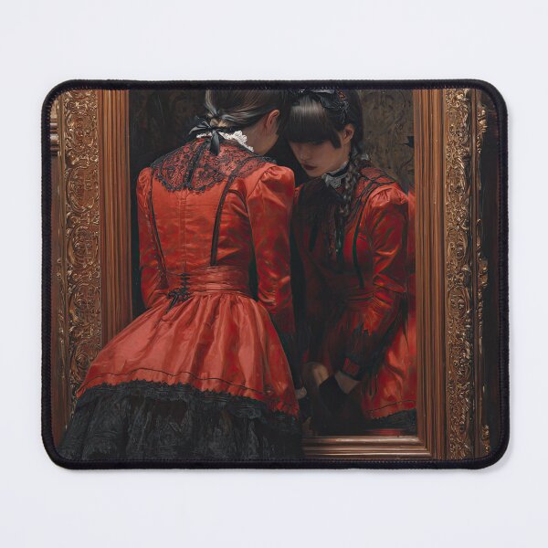 Item preview, Woman in Red Satin Dress Facing Her Reflection designed and sold by Shannon Hilson.