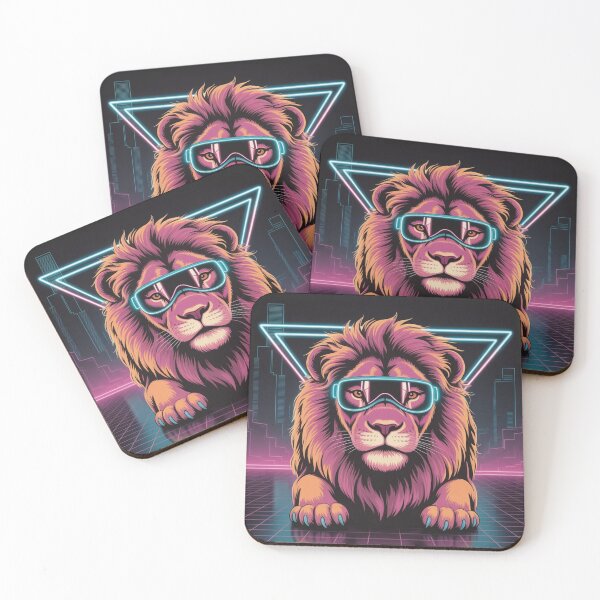Item preview, Futuristic cyberpunk lion with neon glasses designed and sold by bsbd-action.
