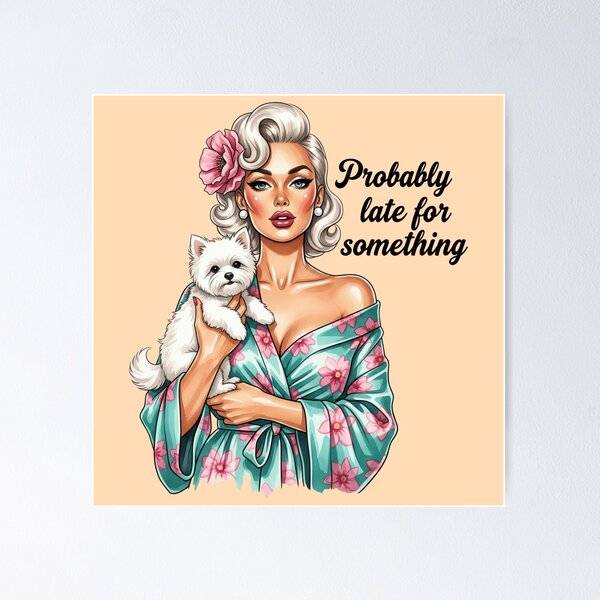 Item preview, Retro Glam Diva with Cute Dog designed and sold by saranahi.