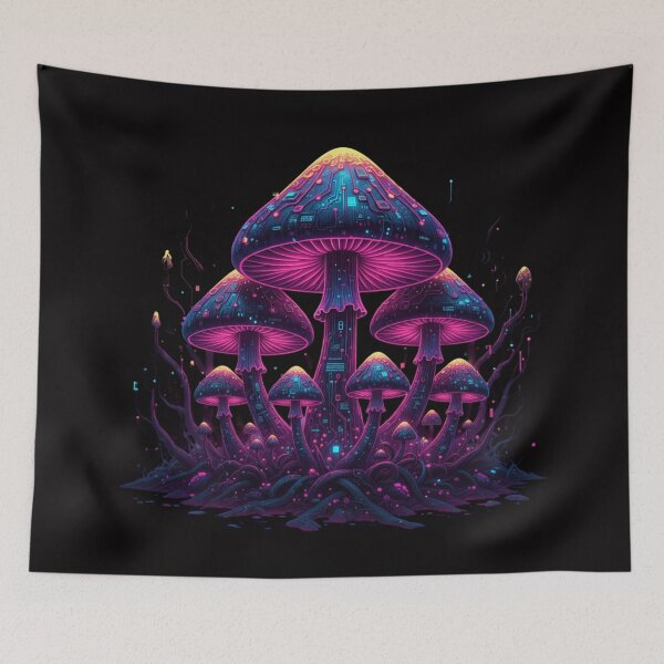 Item preview, Cybernetic Mushroom: Glitch Garden - Unique Neon Bio-Digital Mushroom Art Design designed and sold by trend-forge.