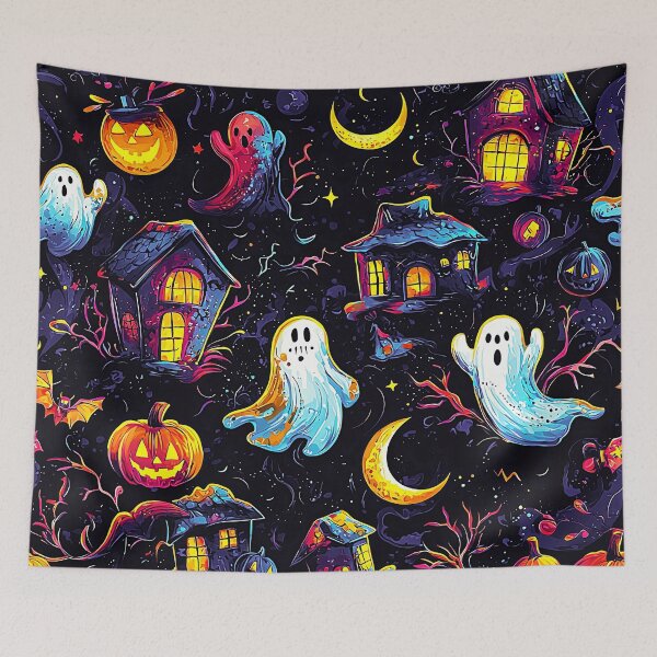 Item preview, Halloween Neon-Bright Ghosts And Jack-O-Lanterns Pattern designed and sold by DEC02.