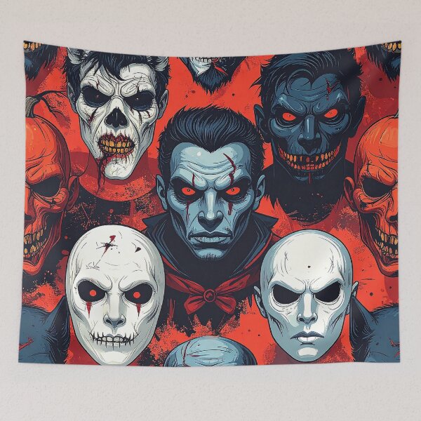 Item preview, Halloween Retro Groovy Monster Faces Scary Creepy Pattern designed and sold by DEC02.