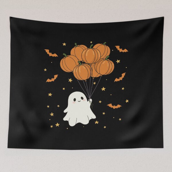 Item preview, Cute Ghost with Pumpkin Balloons Kawaii Halloween Design designed and sold by Fadawich.