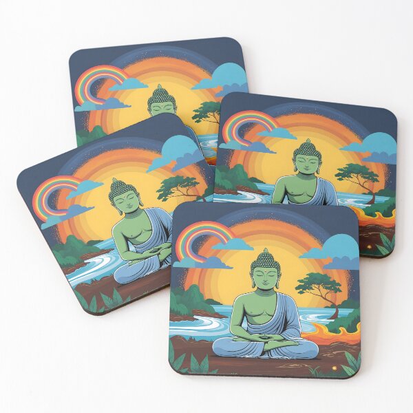 Item preview, Enlightened Peace – Buddha with Rainbow and Nature Elements designed and sold by UrvashiStudio.