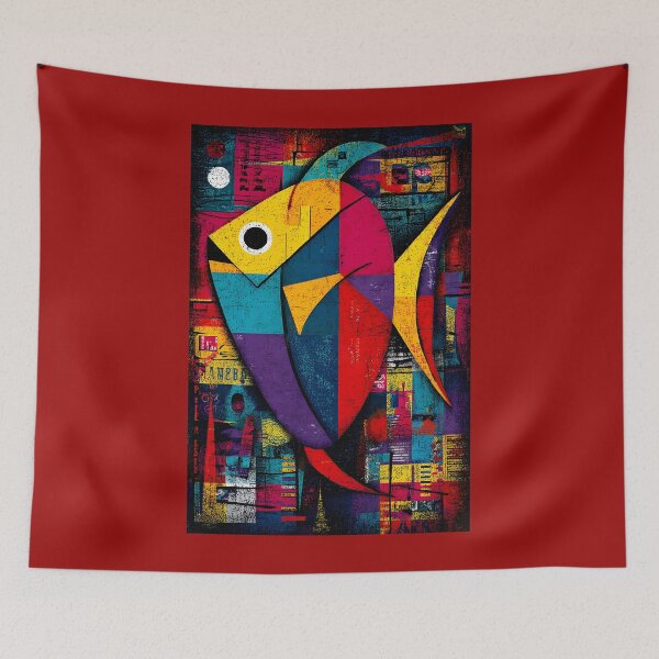 Item preview, Defend the Reefs - Vibrant Geometric Fish with Bold Red, Blue, and Yellow Background designed and sold by OlfactoART Studio.