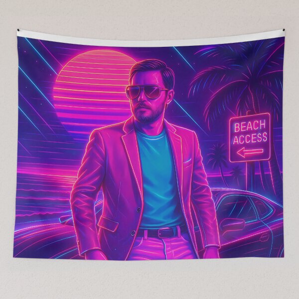 Item preview, Retro Synthwave Beach Nights – Neon Aesthetic Artwork designed and sold by JWsNeonHorizons.