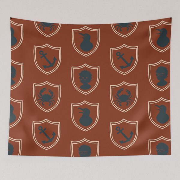 Item preview, Crimson Coastal Crest Icons – Nautical Heritage Seamless Pattern designed and sold by AtelierBrumeArt.