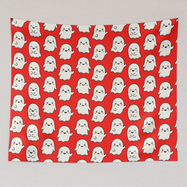 Item preview, Copy of Red Texture CUTE and Adorable GHOST waving Happy Halloween Kawaii designed and sold by DibujandoPorfa.