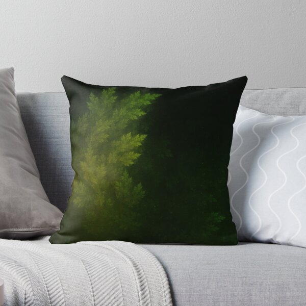 Beautiful Fractal Pines in the Misty Spring Night Throw Pillow