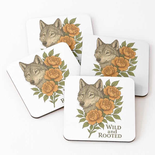 Item preview, Wild and Rooted Wolf and Peony Floral Design designed and sold by inkoutninja.