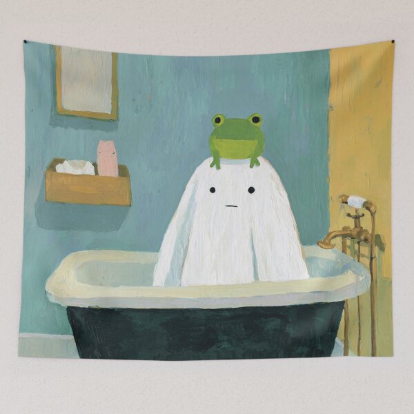 Item preview, Spooky Cute Ghost and Frog - Cozy Pastel Bath Time designed and sold by trajeado14.