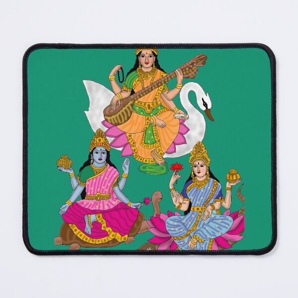 Item preview, Ganga Yamuna Saraswati Digital Painting | Hindu River Goddesses Artwork | Triveni Sangam Spiritual Wall Art designed and sold by Harshit_Digital_Arts.